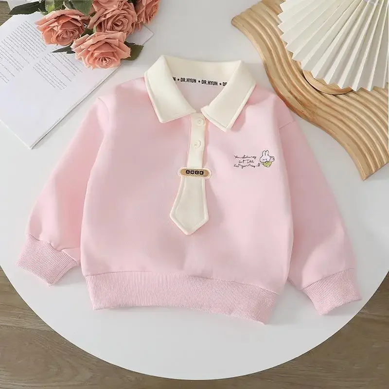 

Spring and Autumn New Children's Cartoon Cute T-shirt College Versatile Top Girls' Pure Cotton Polo Collar Hoodie