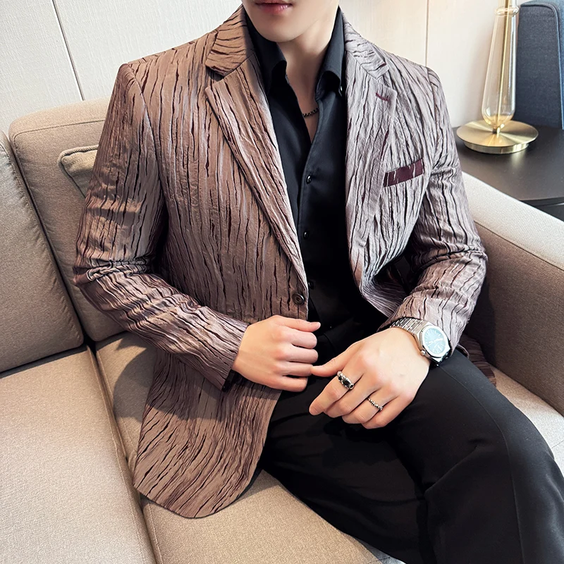 

Blazer Masculino Korean Luxury Cationic Human Silk Men's Blazers Jacket Slim Fit Single Breasted Business Casual Suit Coats Man