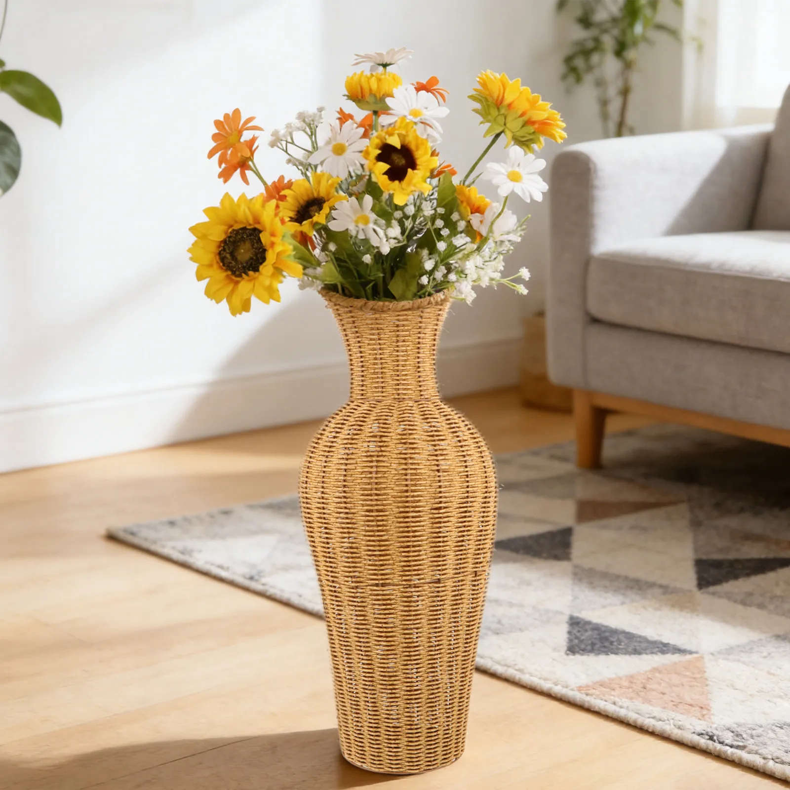 Simulation Rattan Woven Large Flower Vase Tall Floor Vase Rustic Decorative Holder for Dried Flowers Pampas Grass - view 4