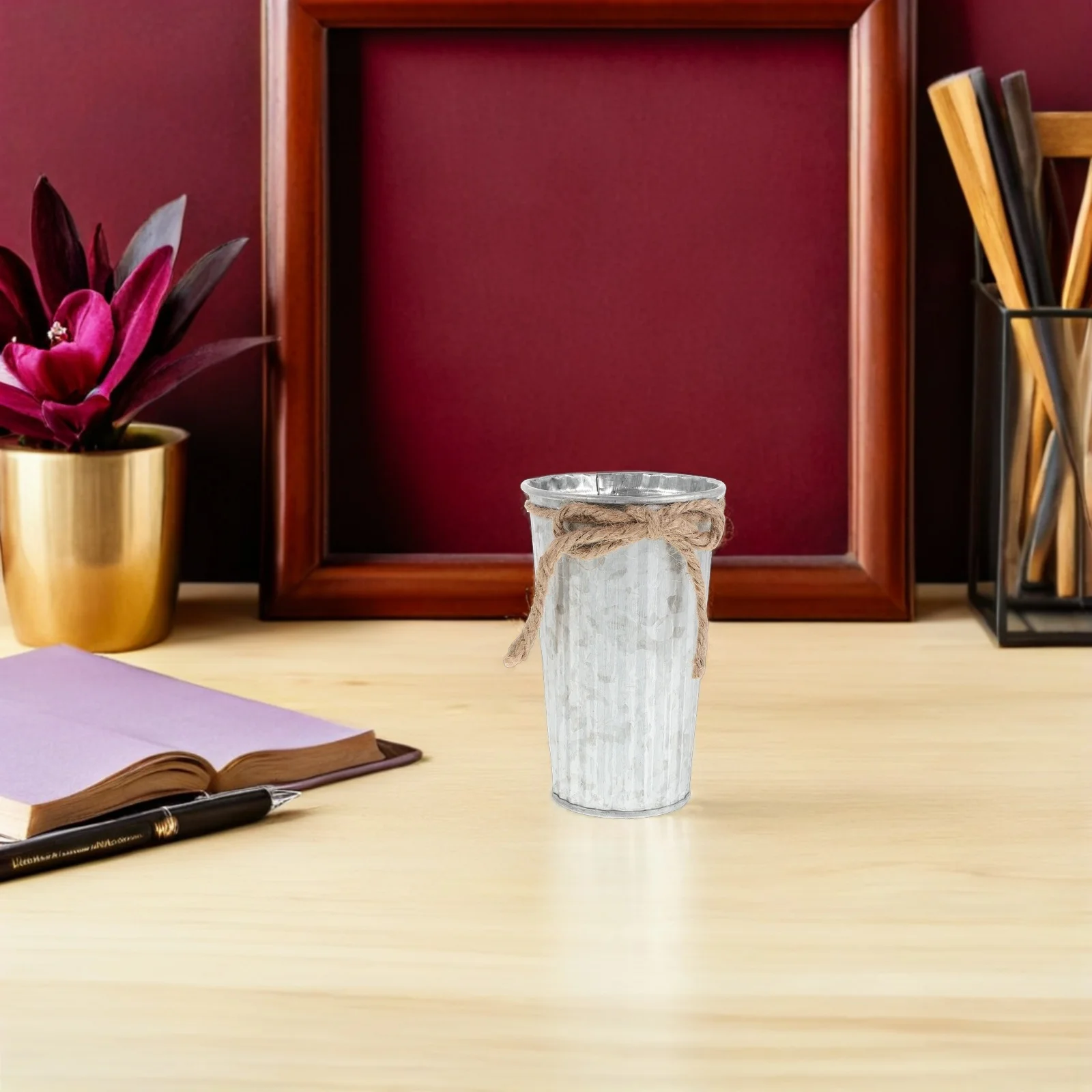 

2Pcs Round Metal Pen Holder Pencil Pot Desktop Organizer Vintage Iron Brush Storage Container Pencil Holder for Desk