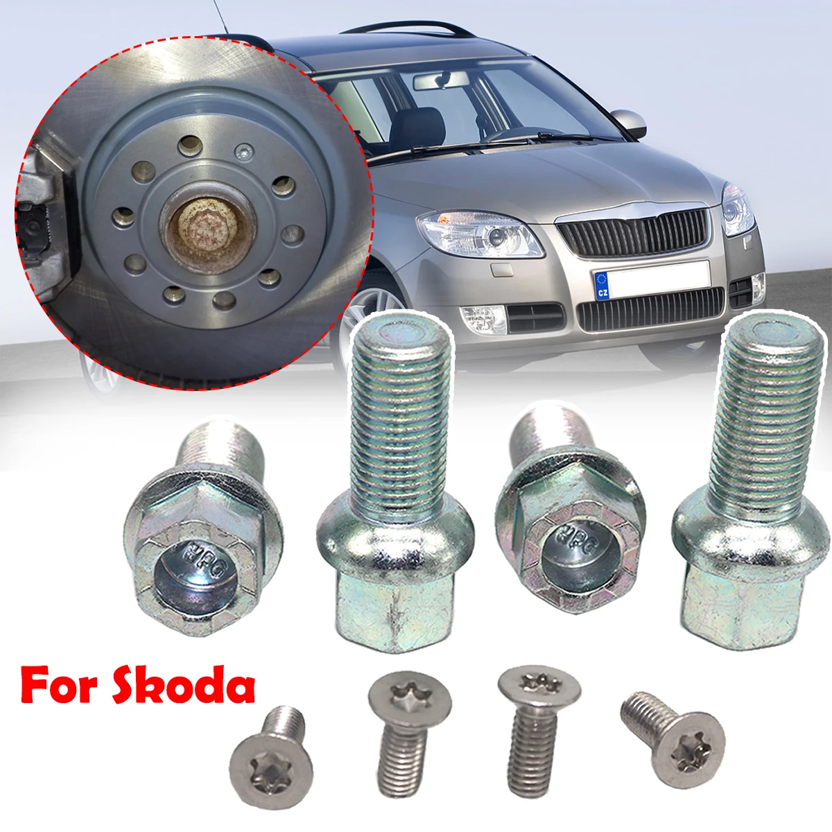 

8/9Pcs For Skoda Yeti Superb B5 Roomster 5J Octavia Car Wheel Nut Stud Lug Bolt Brake Rotor Disc Screws Stainless Accessories