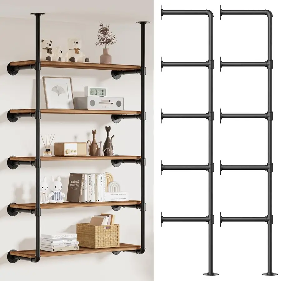 

Iron Pipe Shelving WallMountNo Plank 5Tier DIY Open Bookshelf Iron Pipe Storage Shelves