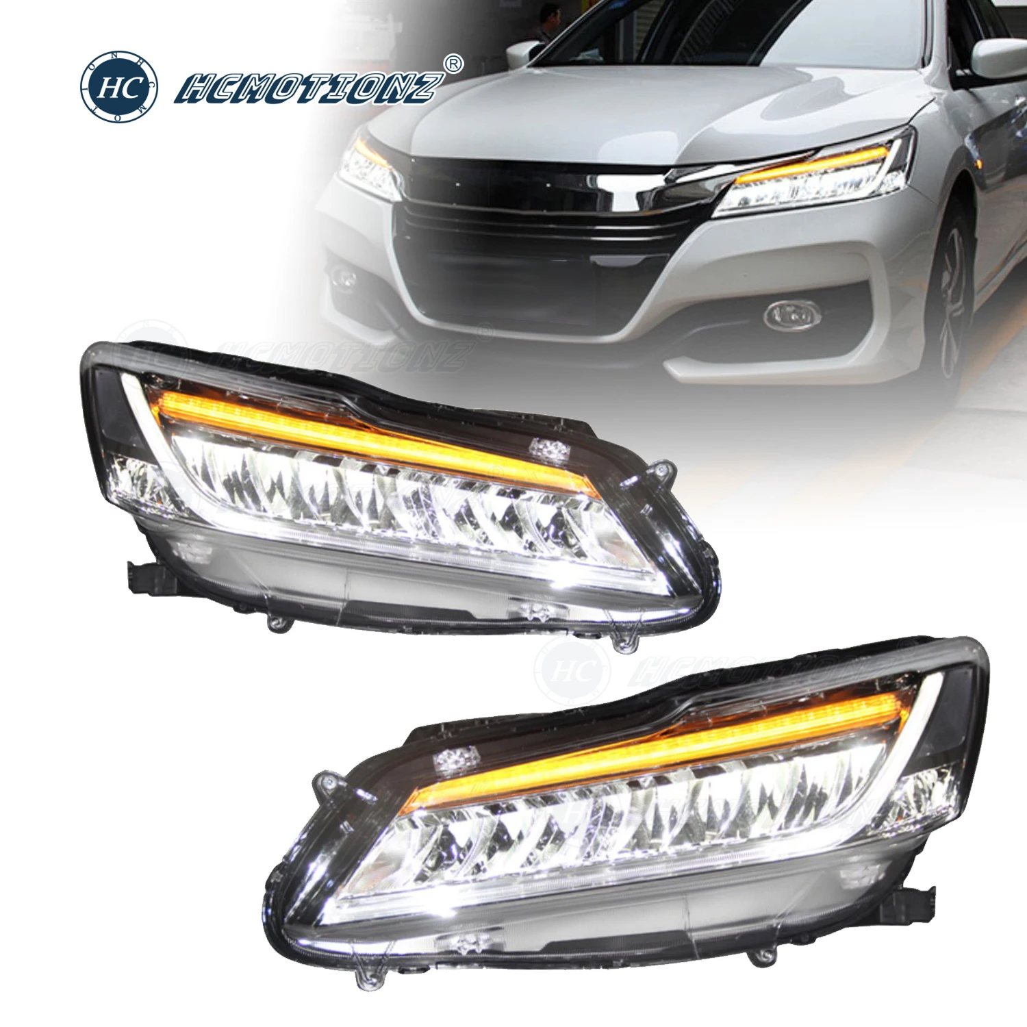 HCMOTIONZ Head lights for Honda Accord 2013-2017 9/9.5th gen Full LED Front Lamps Assembly DRL Dynamic Signal