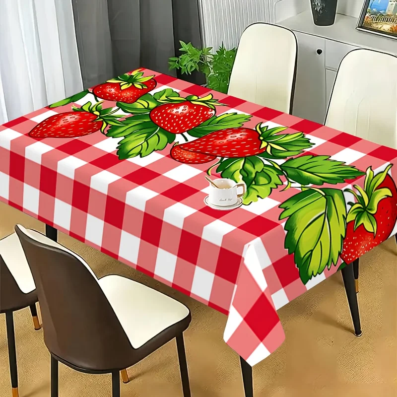 Vibrant Strawberry Picnic Tablecloth Waterproof Summer Dining Table Cover for Kitchen Patio Decor