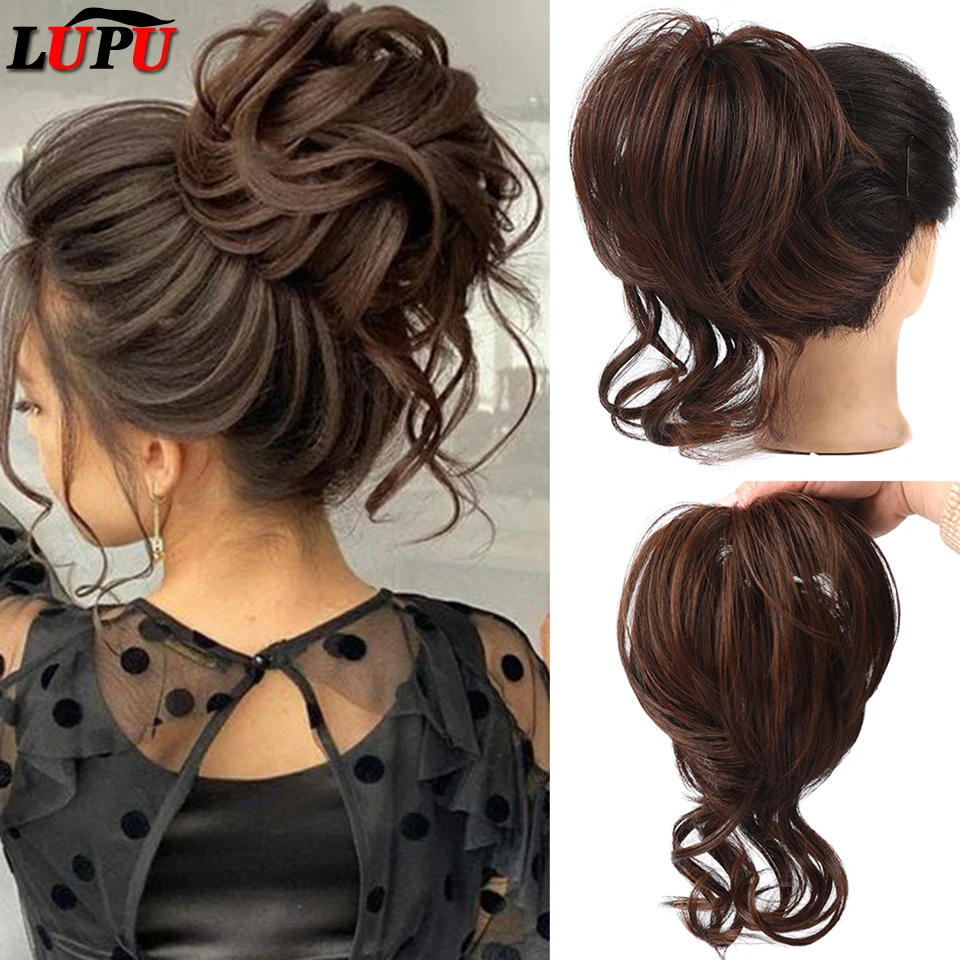 

LUPU Synthetic Elastic Messy Bun Hairpieces Curly Scrunchie Black Brown Chignon Band Updo Donut For Women Natural False Hair