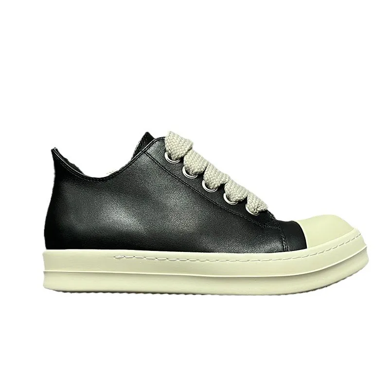Men's Casual Shoes Leather Women Sneaker Jumbo Lace Up Luxury Trainers Platform High Street Autumn Flats Black White Sneakers - view 6