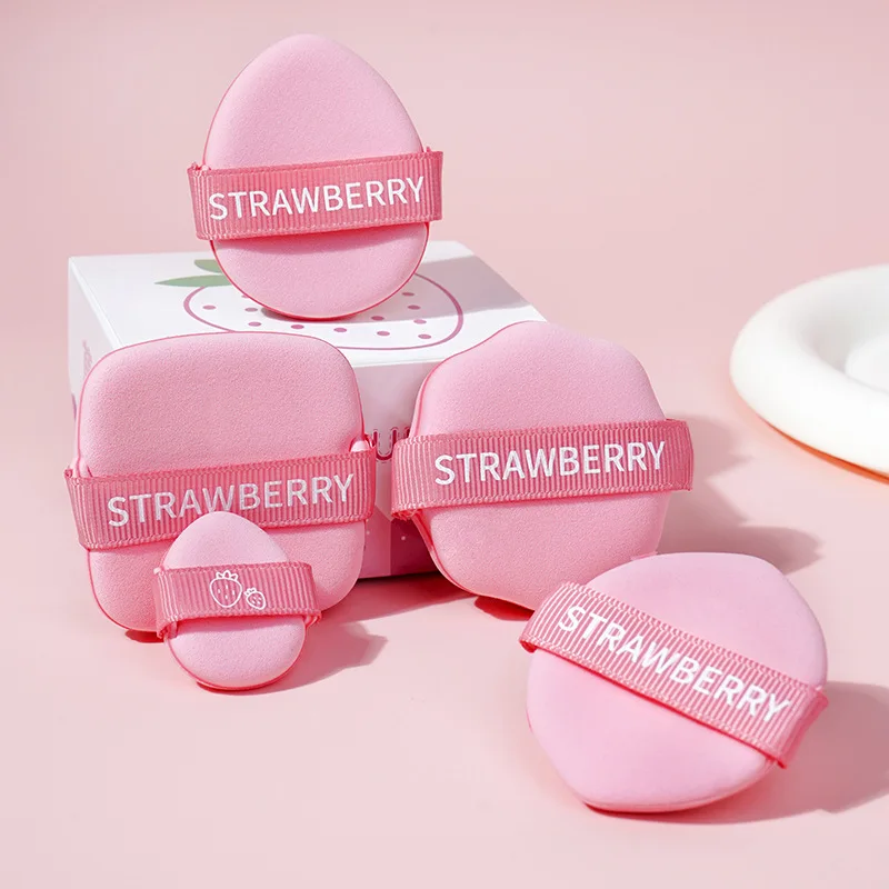 5 قطعة/صندوق الفراولة الرطب والجاف قابلة لإعادة الاستخدام نفخة مجموعة مزدوجة الجانب النساء لينة ماكياج الإسفنج الجمال يشكلون مسحوق أدوات