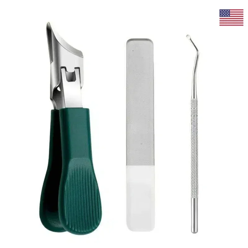 

Say Goodbye to Ingrown Nail Pain! 3-Piece Green Eagle Beak Nail Kit: Precision Thick Nail Clipper + Ingrown Lifter + File
