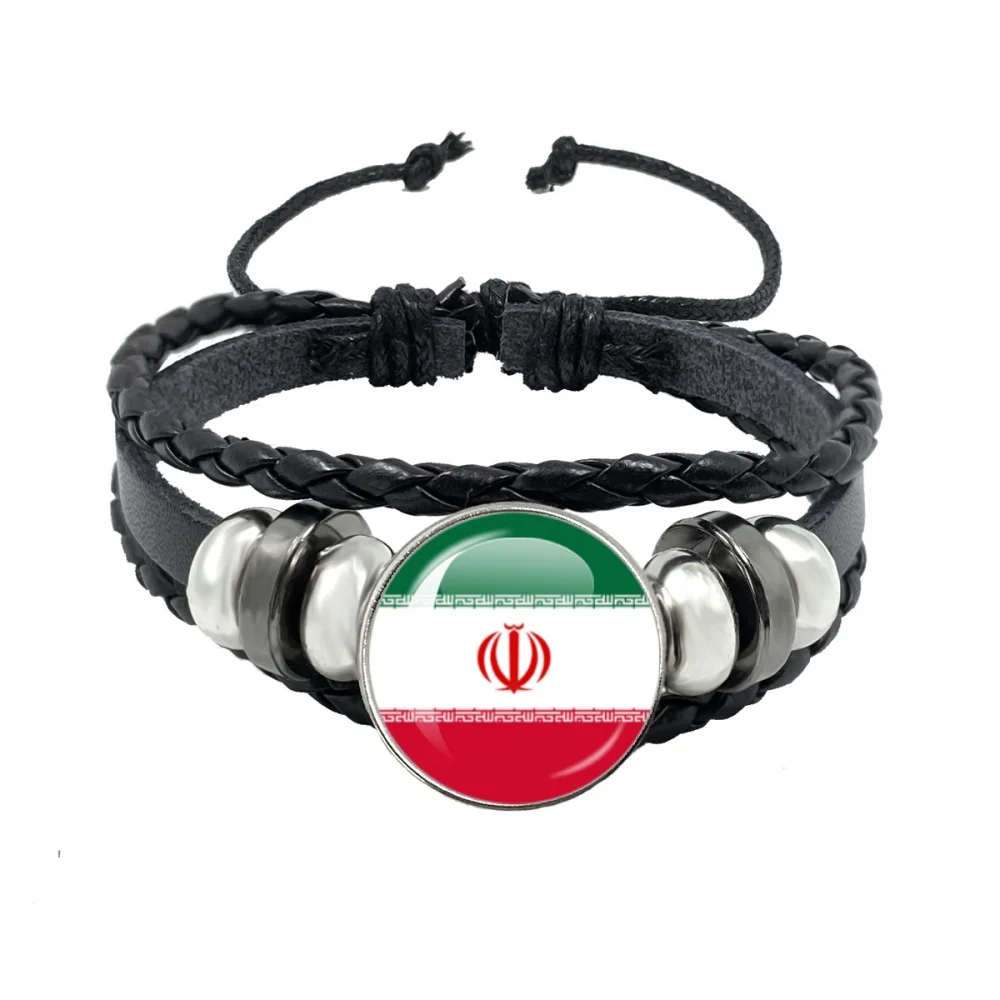 National Flag Bracelet Senegal French Norway Algeria Austria Portuguese Woven Multi-layer Black Leather Bracelet Jewelry Gift view 2