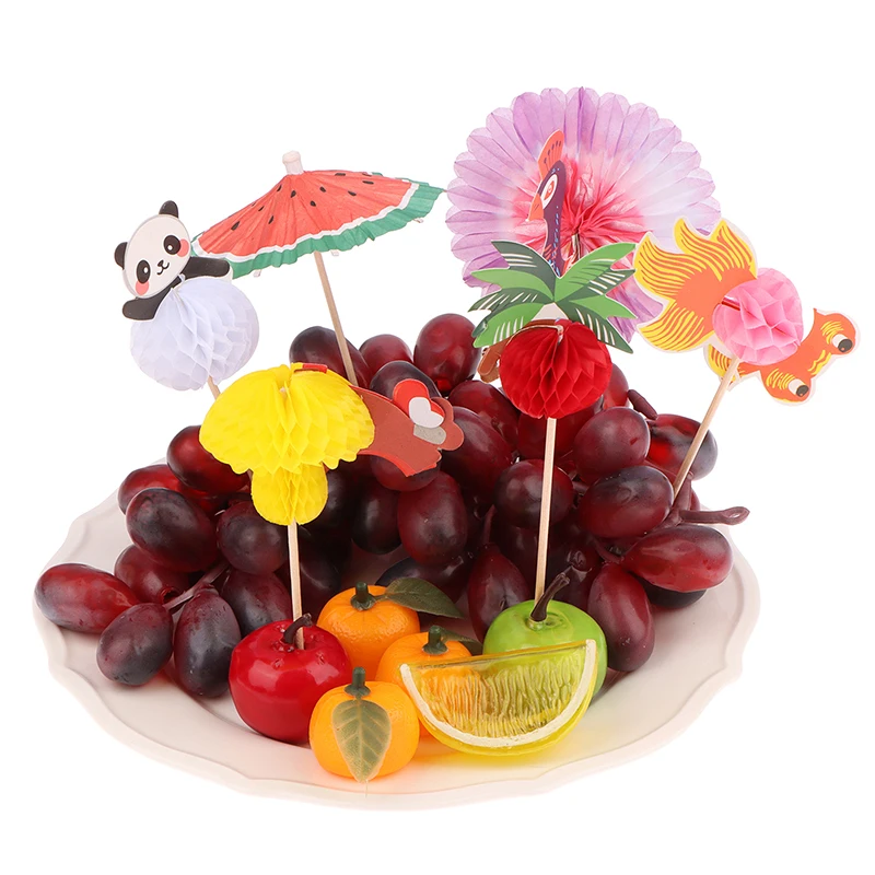 50Pc Panda Butterfly Rose Paper Umbrella Cocktail Parasols Drink Fruit Cake Topper Birthday Party DIY Dessert Drink Pick