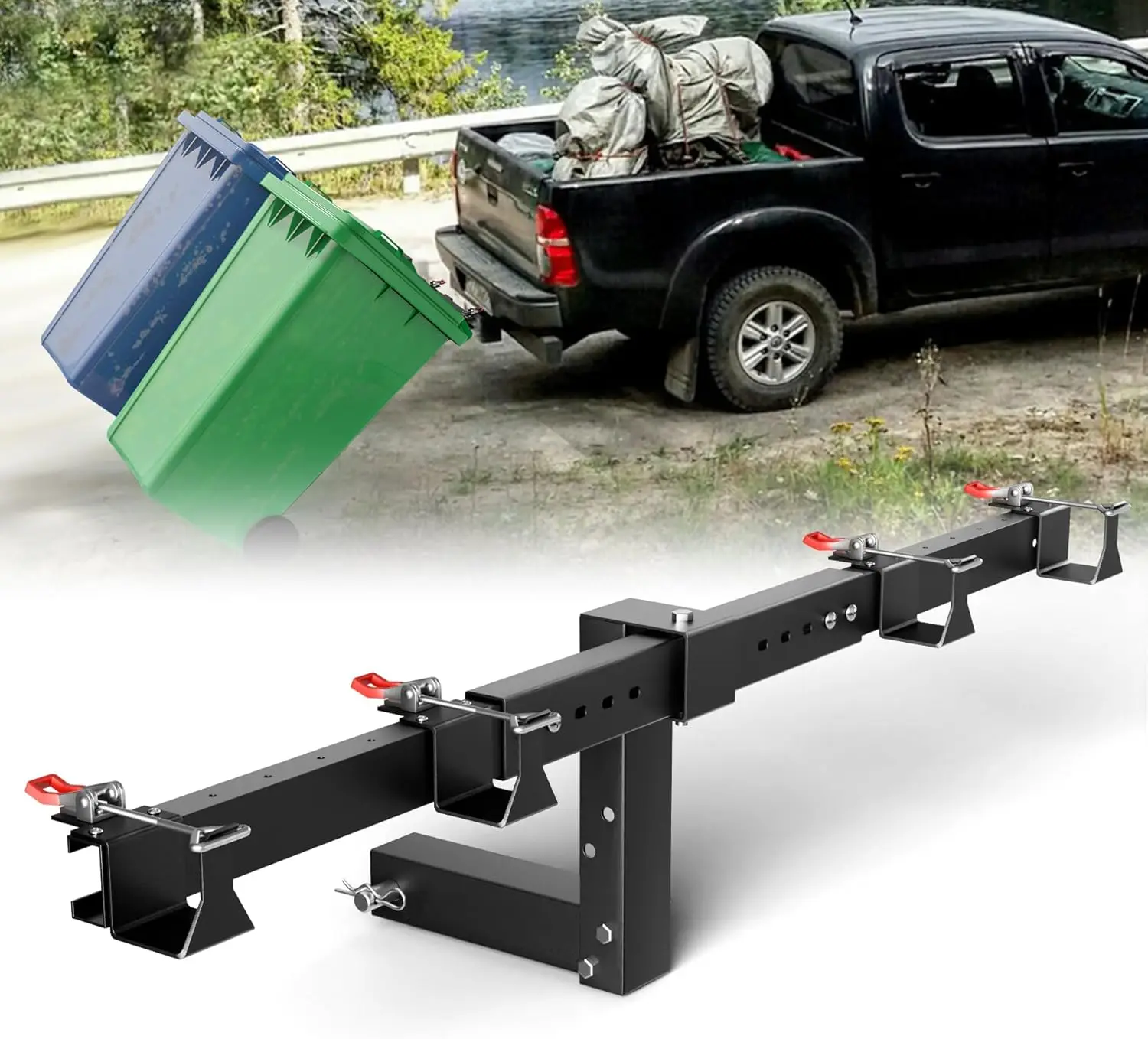 

Adjustable Dual Trash Can Hauler Hitch, 2' Receiver, Black