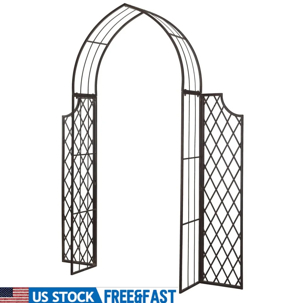 

Outdoor Iron Arbor Garden Trellis Rustic Brown Climbing Vine Support Roses Decorative Entrance Archway Metal Structure Patio