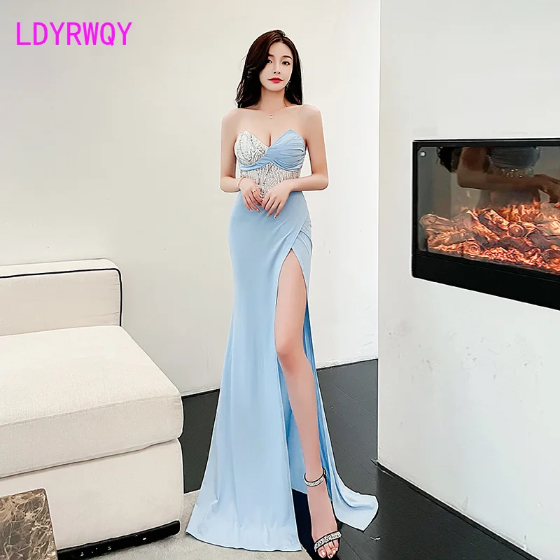 2023 New Sexy Bra Opening, Hip Wrapping, Feminine Style, Slim Floor Sweeping Dress, Night Show Technician