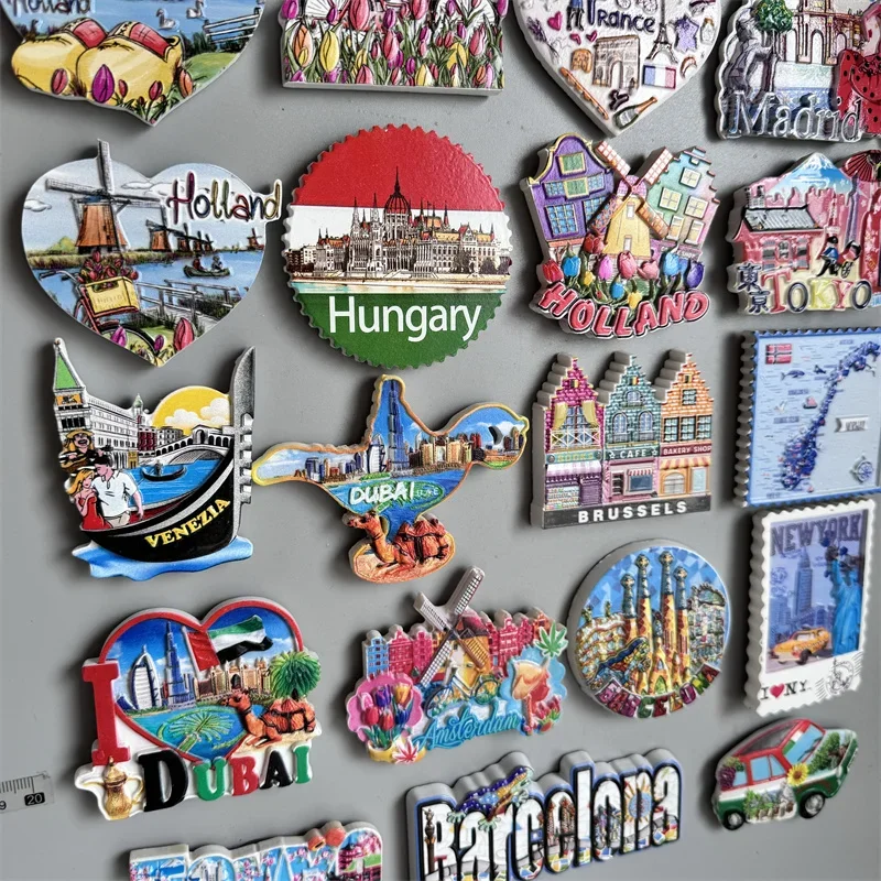 Fridge magnets Tourist Souvenir Magnetic Sticker Spain Italy Norway Holland Dubai Japan Belgium Brussels Tanzania  New York