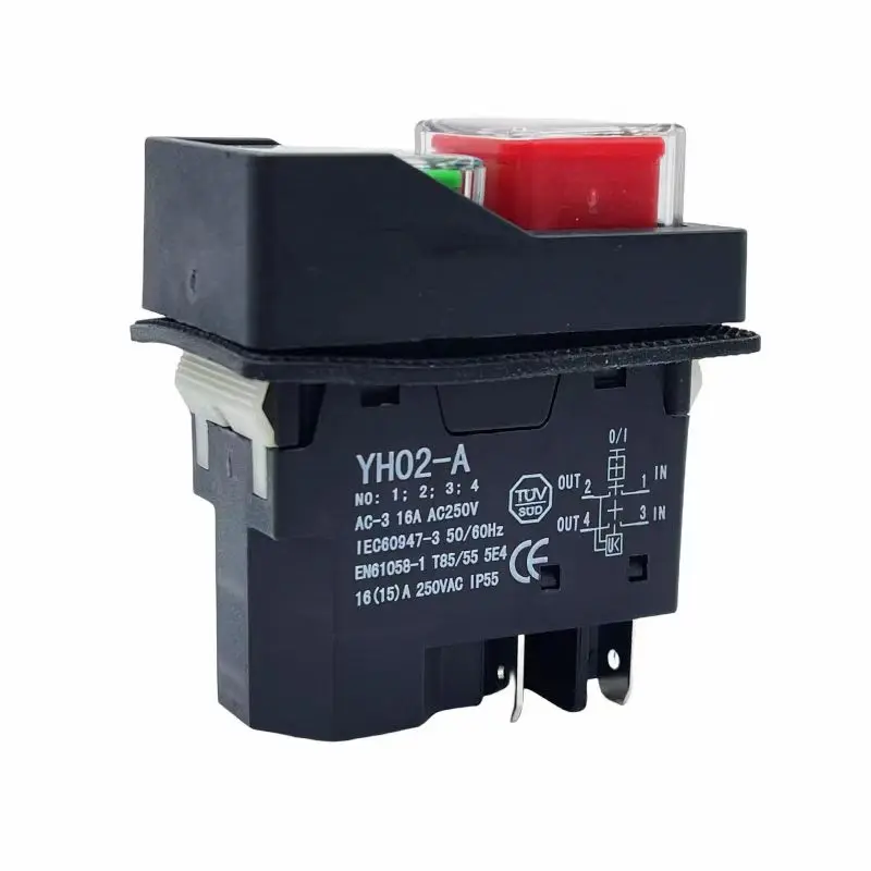 YH02-A 110V 220V 4PIN 5PIN Electromagnetic Switch Starter Push Button For Machine Tool Equipment IP55 Waterproof Safety 16A