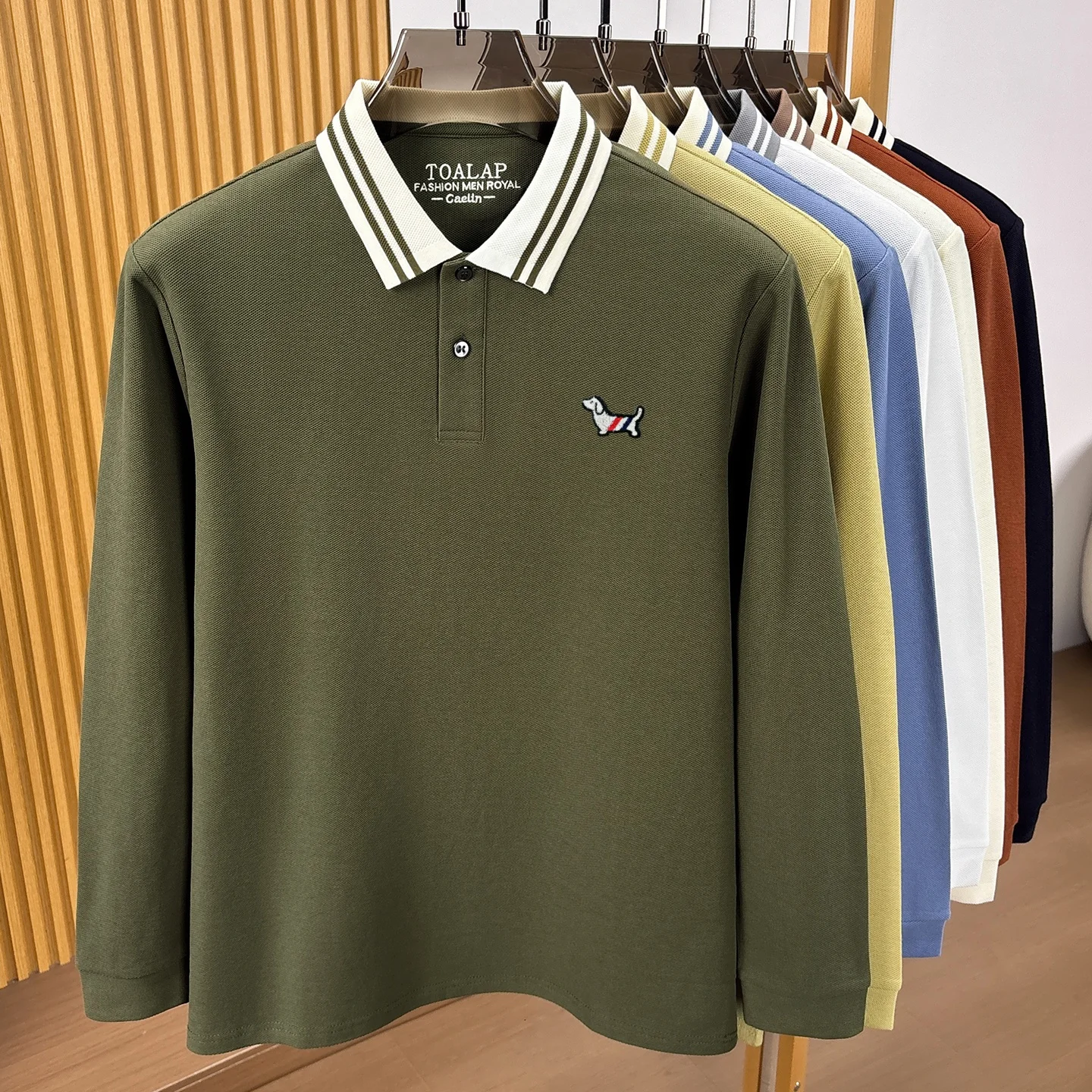100% Baumwolle Luxusmarke Langarm-Poloshirt Herrenmode neue Freizeitmode niedliche Welpen-Stickerei Komfort Frühling Herbst T-Shirt – Detail 14