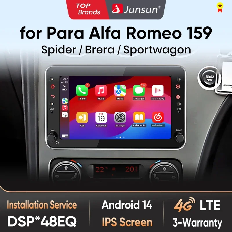 Radio Junsun de 7 pulgadas con CarPlay inalámbrico y Android Auto para Alfa Romeo 159 Brera Spider Sportwagon, GPS, 4G, accesorios para coche 1