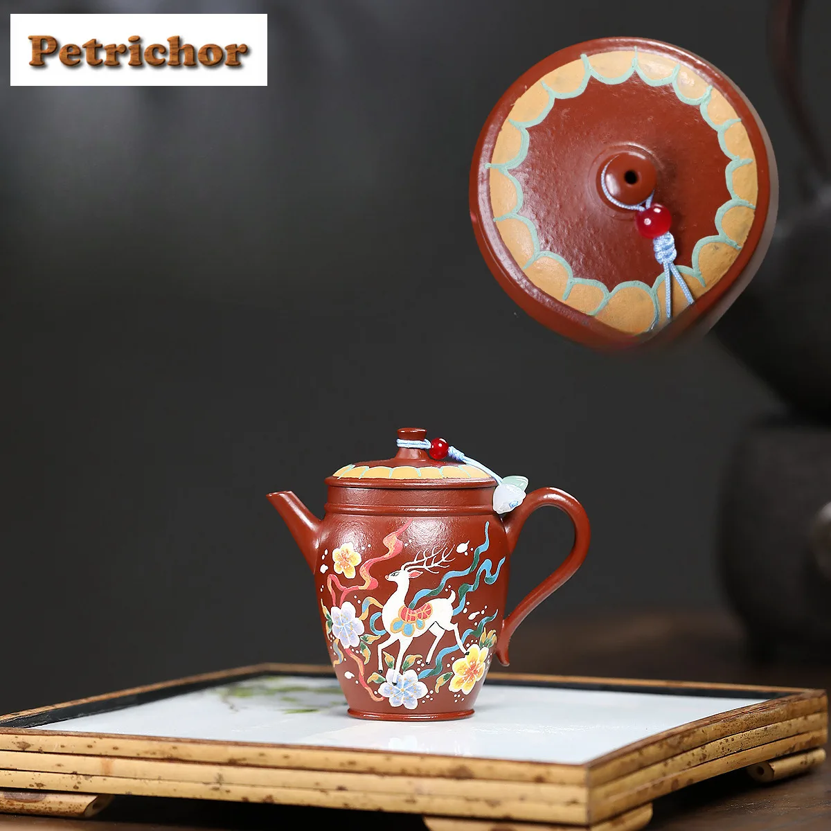 

Чайник из фиолетовой глины Исин, 110 мл, ручной работы, божественный олень, бамбуковая трубка, горшок из необработанной руды, грубый песок, грязевой чайник Чжу, заварочный чайник, чайный сервиз Zisha