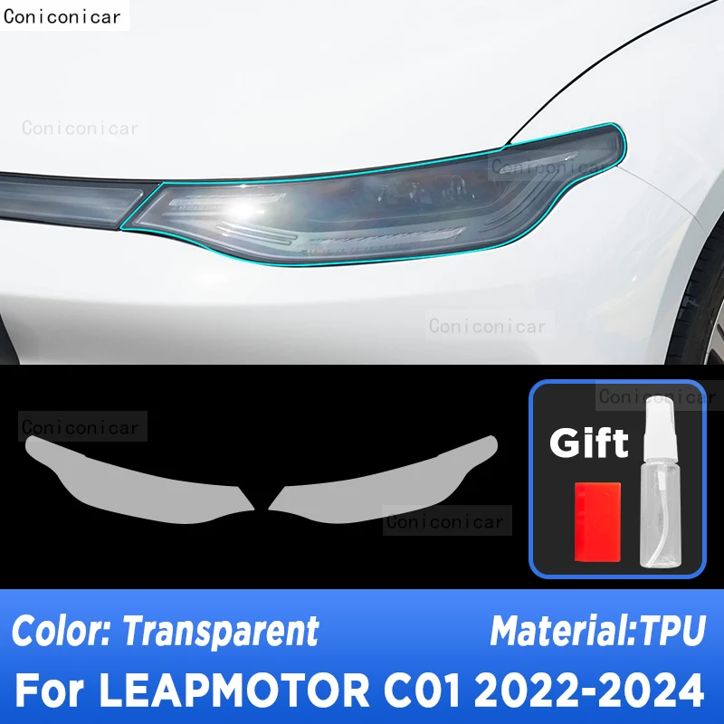 For LEAPMOTOR C01 2022 2023 2024 Car Exterior Headlight Anti-scratch Front Lamp Transparent TPU Protective Film Sticker