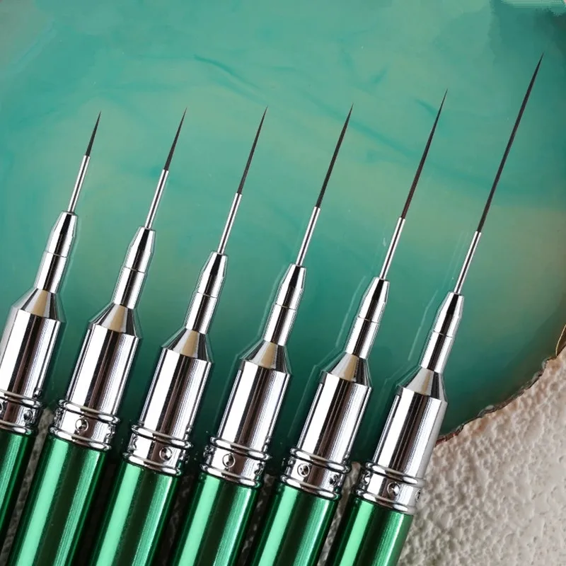 6/9/12/15/18/25 مللي متر الأخضر مقبض معدني الفن بطانة دهان داي فرشاة رسم خطوط شريط زهرة اللوحة القلم UV فرشاة جل #5