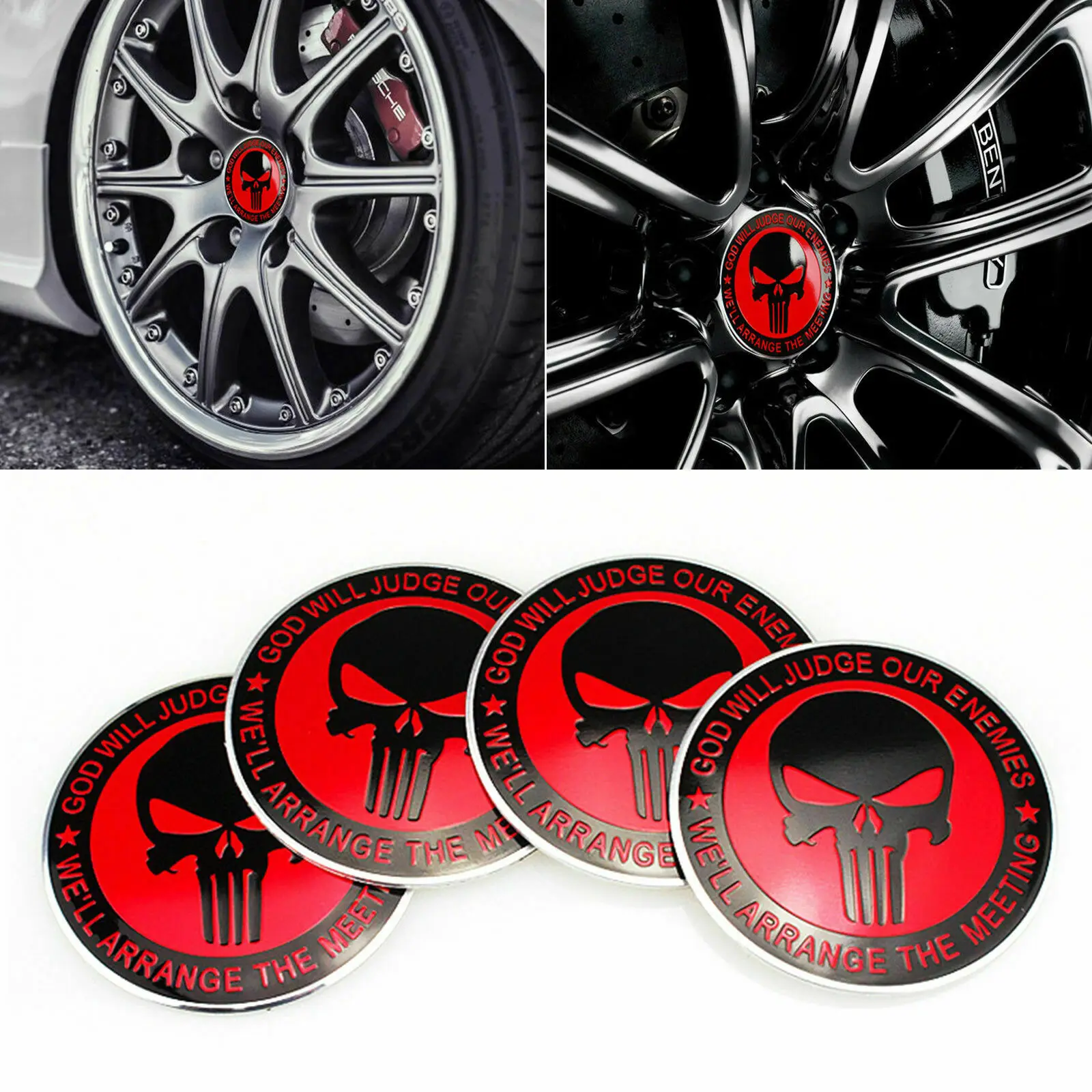 

4x Red Skull 2.2inch&56mm Wheels Center Hub Cap Car Emblems Stickers Universal Accessories