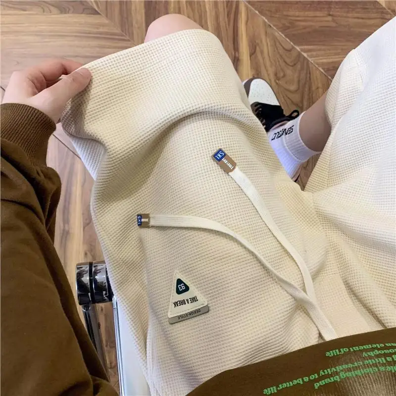 

Casual Spor Men's ort Pants Summer Trendy Loose Fit Straight Leg Five-Quarter Length Elastic Waist Polyester Fiber orts