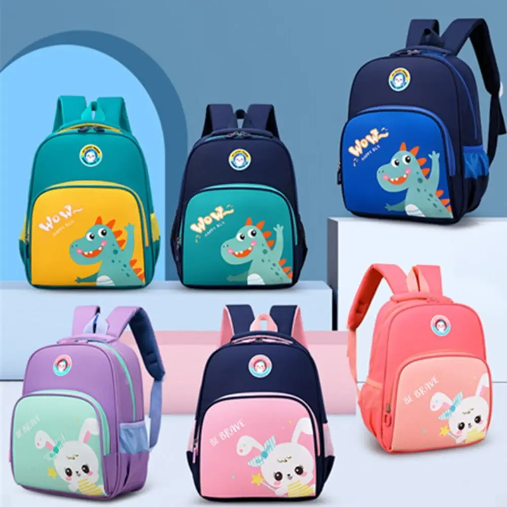 Cartoon Print Children Backpack Kawaii Nylon Large Capacity Kids Schoolbag Lightweight Waterproof Dual Shoulder Bag Boys Girls