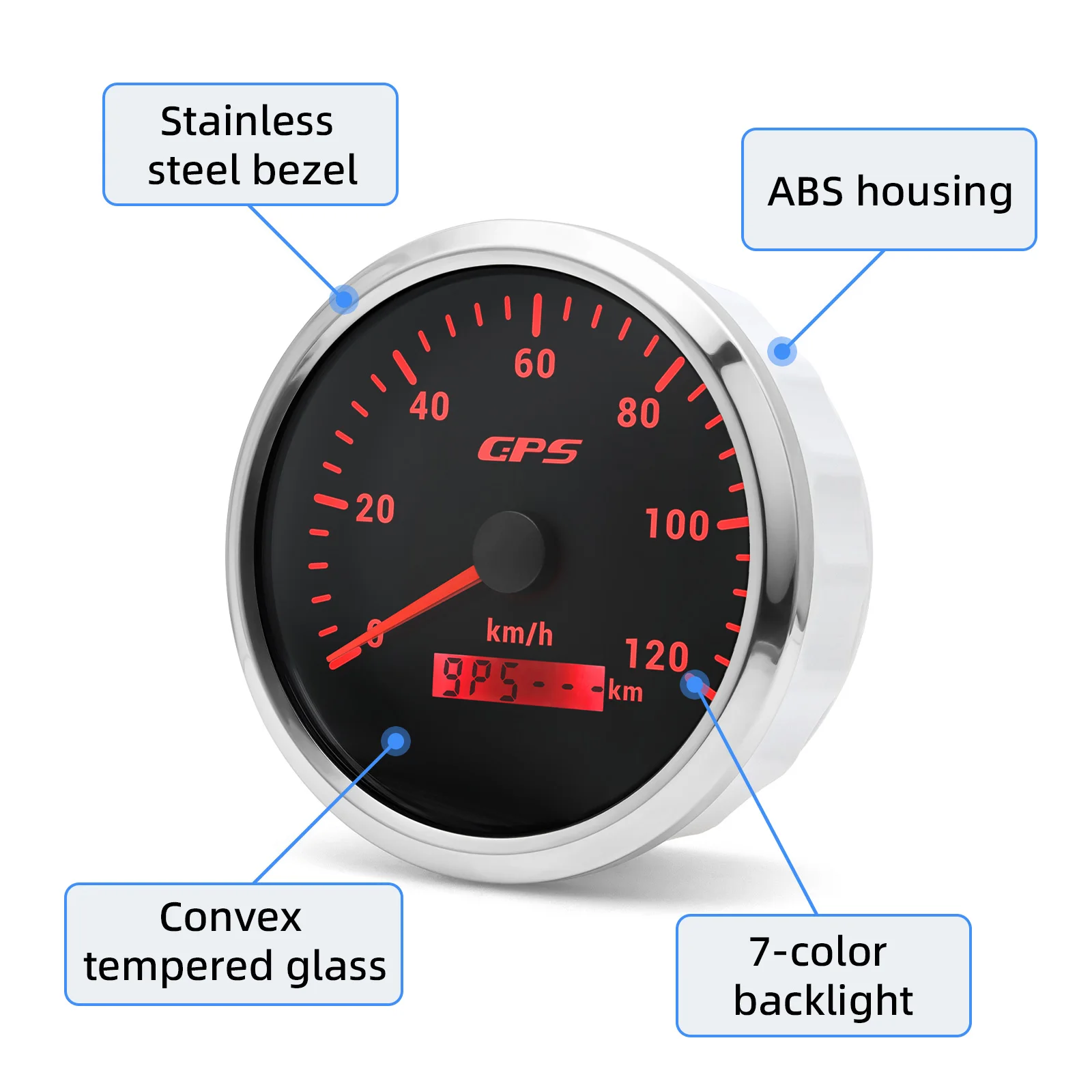 Picture 7: RYSJM 110mm 2 Gauge Set GPS Speedometer Tachometer KMH MPH RPM with 7 Colors Backlight Waterproof Combination Table for 12V 24V