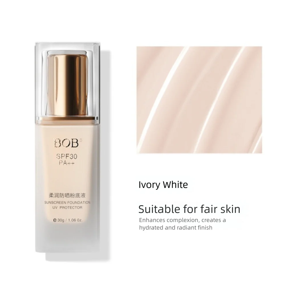 Niet-pluizende lichtgewicht vloeibare foundation 30 ml volume Natuurlijk gezichtscontour Vloeistof Transpiratie Zonnebrandcrème Gezichtsbasiscrème