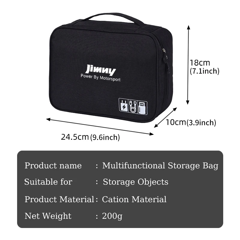 Car Logo Travel Digital Data Line Storage Bag Large Capacity For Suzuki Jimny jb35 jb74 jb43 jb53 jb64