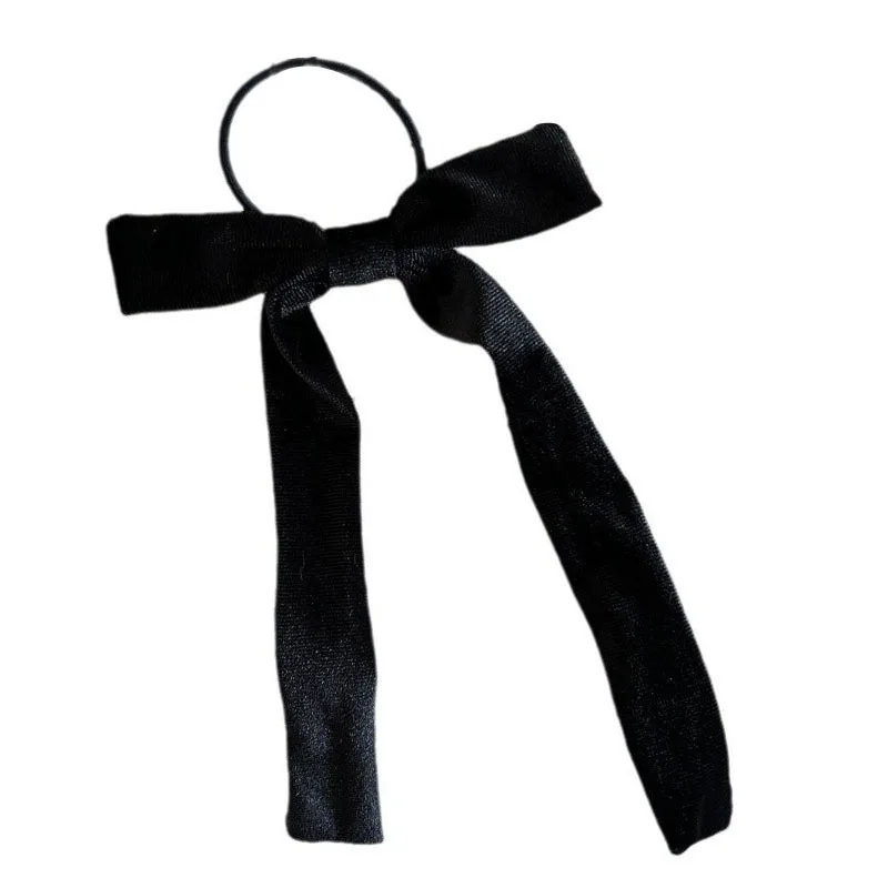 2025 Fashion Velvet Bow Hair Ribbon Scrunchie dla kobiet Vintage czarna aksamitna opaska do włosów dla dziewczynek długa kokarda do włosów Akcesoria do włosów — zdjęcie 6