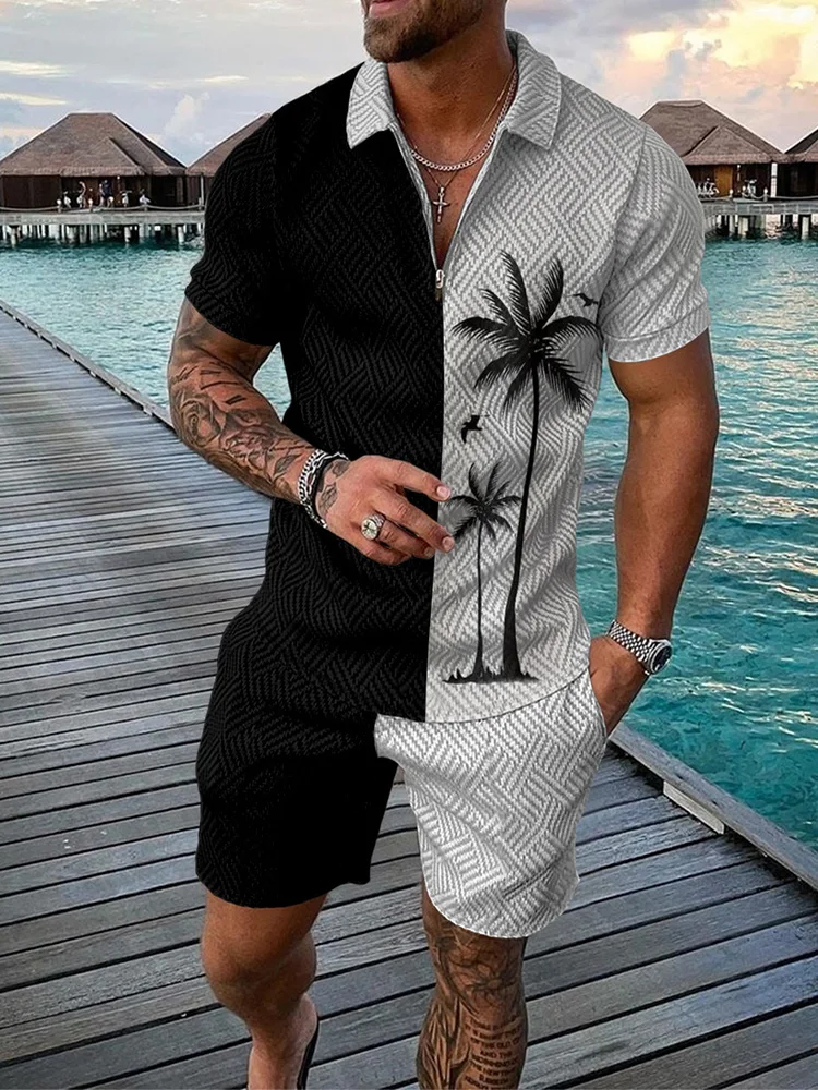 Summer Man Tracksuit Clothing Hawaii 3D Print Polo Shirts Shorts Sets Men's Fashion Oversized Short Sleeve Shirt Pants Set Suits