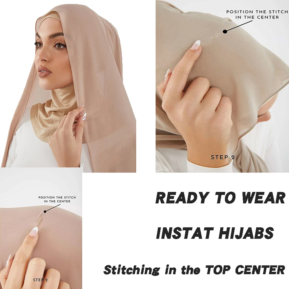 Imstant Hijabs With Caps Full Cover Cap And Chiffon Hijab