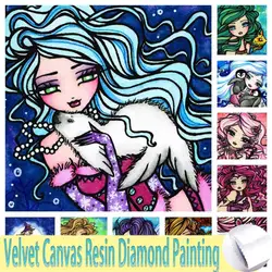 5D Diy Full Square Velvet Canvas Resin Diamond Painting Kit Girl Velvet Canvas Art Diamond Embroidery Handmade Art Home Decor