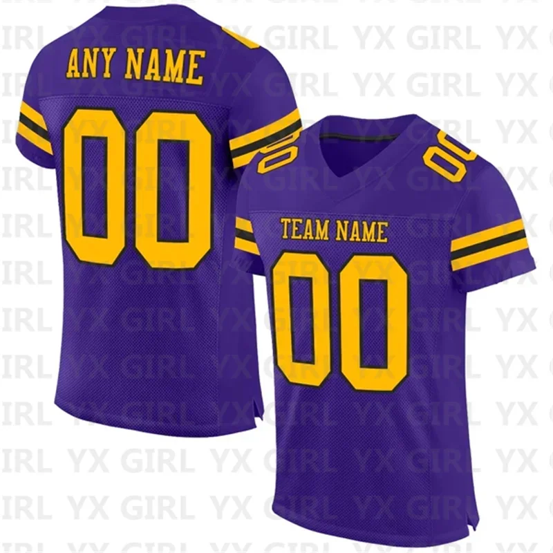 Custom Purple Gold-Black Mesh Football Jersey Personlized Team name and you name number V-Neck Football T-Shirts