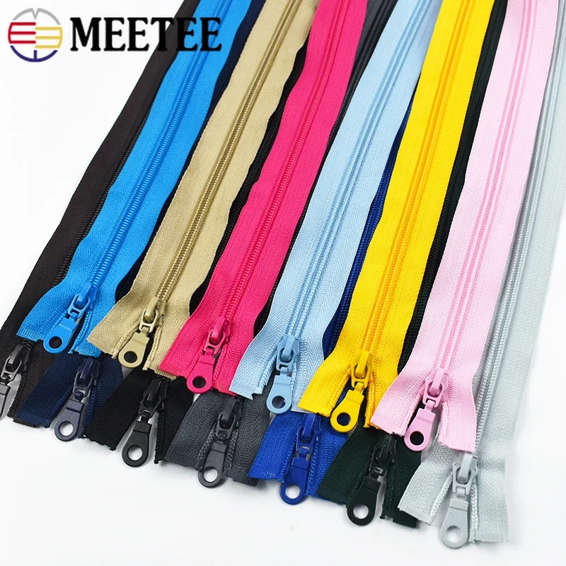 10Pcs Meetee 5# 70cm/80cm Nylon Zipper Single Open-End Auto Lock Zips for Jacket Sportswear Sew Zippers DIY Garment Zip Material