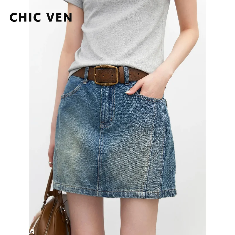 

CHIC VEN New Korean Women Skirts Cotton Streetwear A-line Female Retro Denim Short Skirt Design Spring Summer 2026