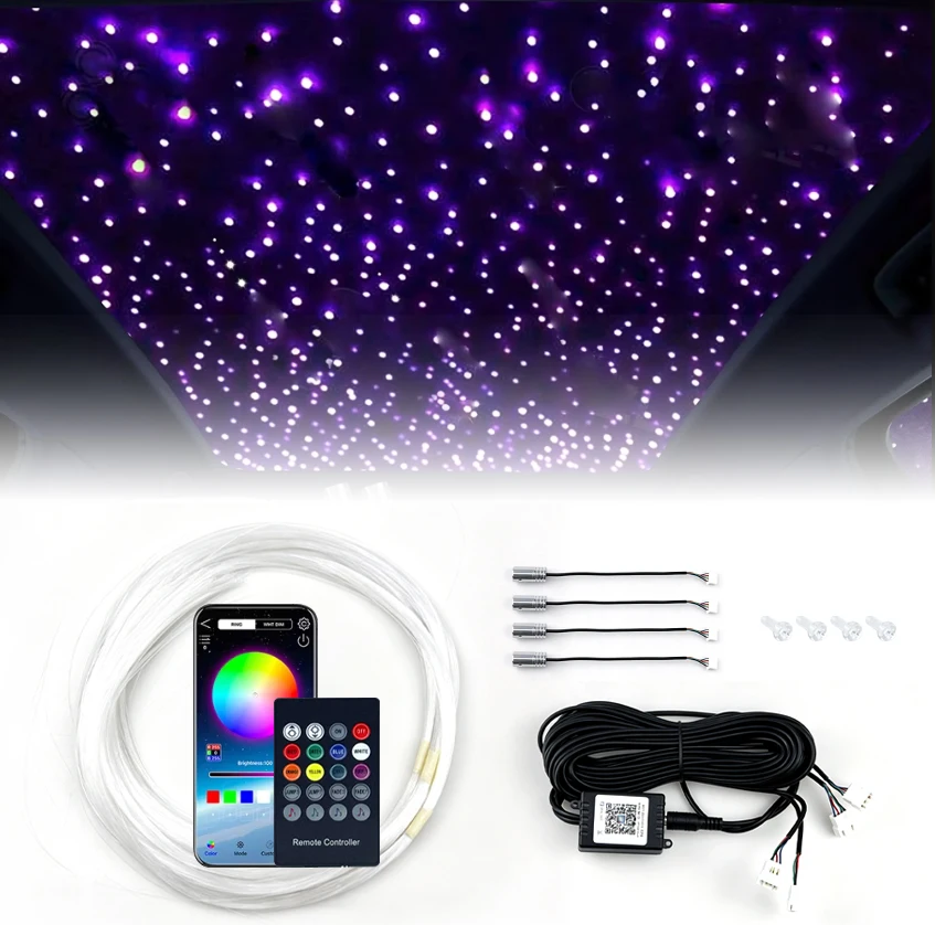 12V Twinkle RGB Starry Sky Light 2026 New Car Ceiling Star LED Ambient Lighting Roof Fiber Optic Atmosphere Kit App Music Contro