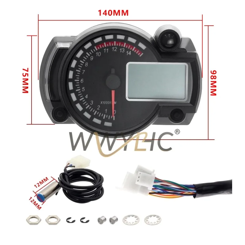Suitable for Motorcycle Modification Speedometer, Tachometer, Fuel Gauge, High-definition LCD Seven-color Backlight Electronic