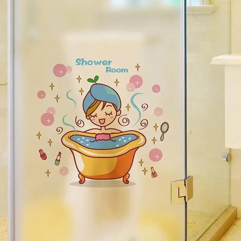 Household Bathroom Door Fashion Decoration Beautiful Girl in The Bath Glass Door Wall Sticker Shower Waterproof Home Decoration