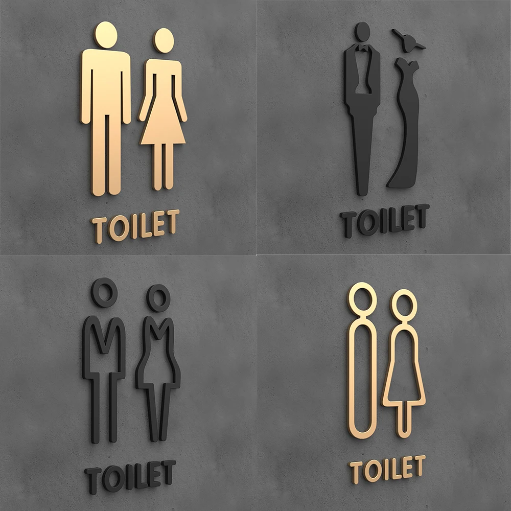 Toilet bewegwijzering zwart goud kleur toilet bord plaat acryl 3D wasruimte deur muur label sticker wc houder bewegwijzering bord kunst hotel woondecoratie voor hotel, parkeerplaats, winkelcentrum Toilet bewegwijzering zwart goud kleur toilet bord plaat acryl 3D wasruimte deur muur label sticker wc houder bewegwijzering bord kunst hotel woondecoratie voor hotel, parkeerplaats, winkelcentrum