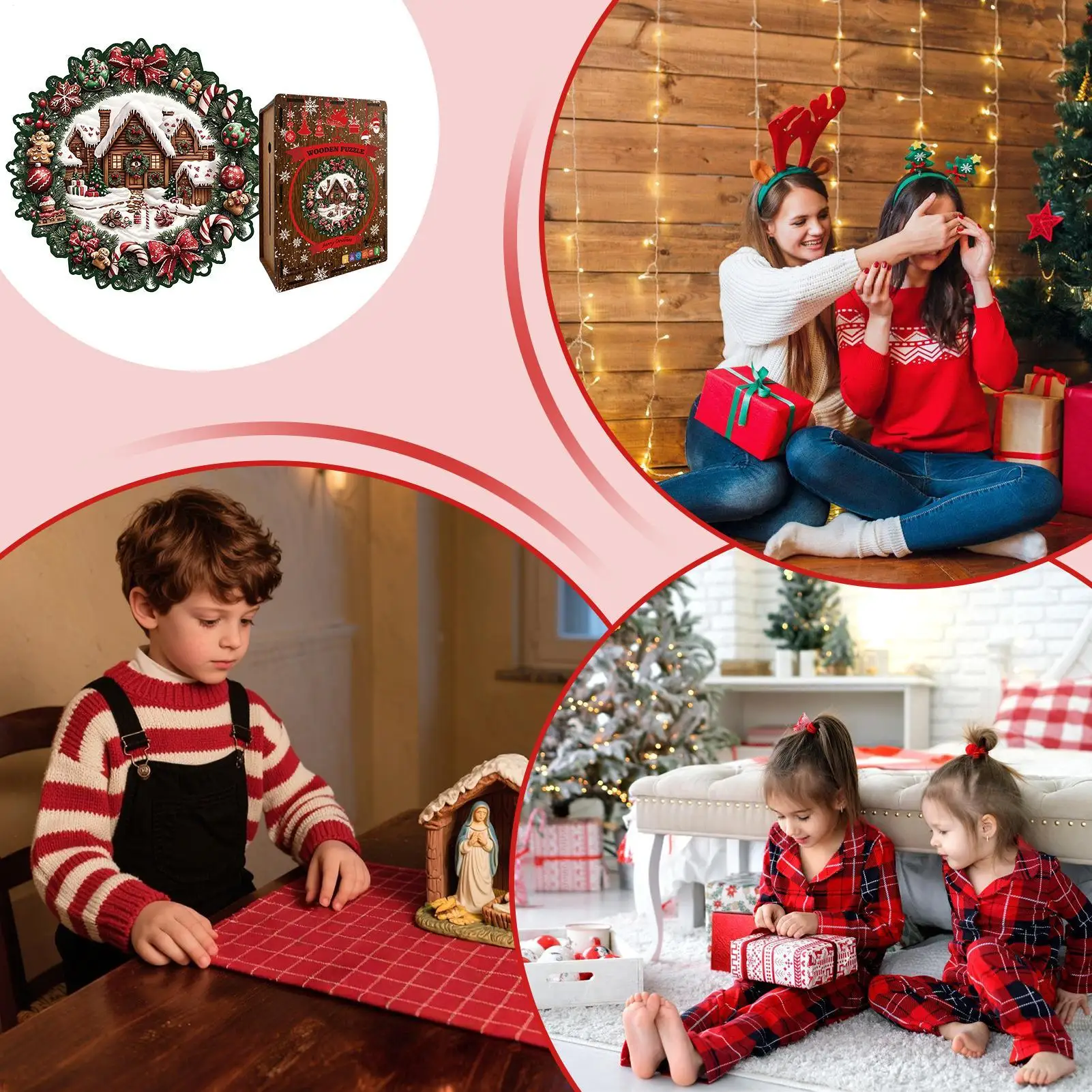 

Пазлы с рождественской тематикой, интерактивный венок, дизайн, праздничный деревянный пазл для мужчин, женщин, мальчиков, молодежи, подростков, мужа, сына