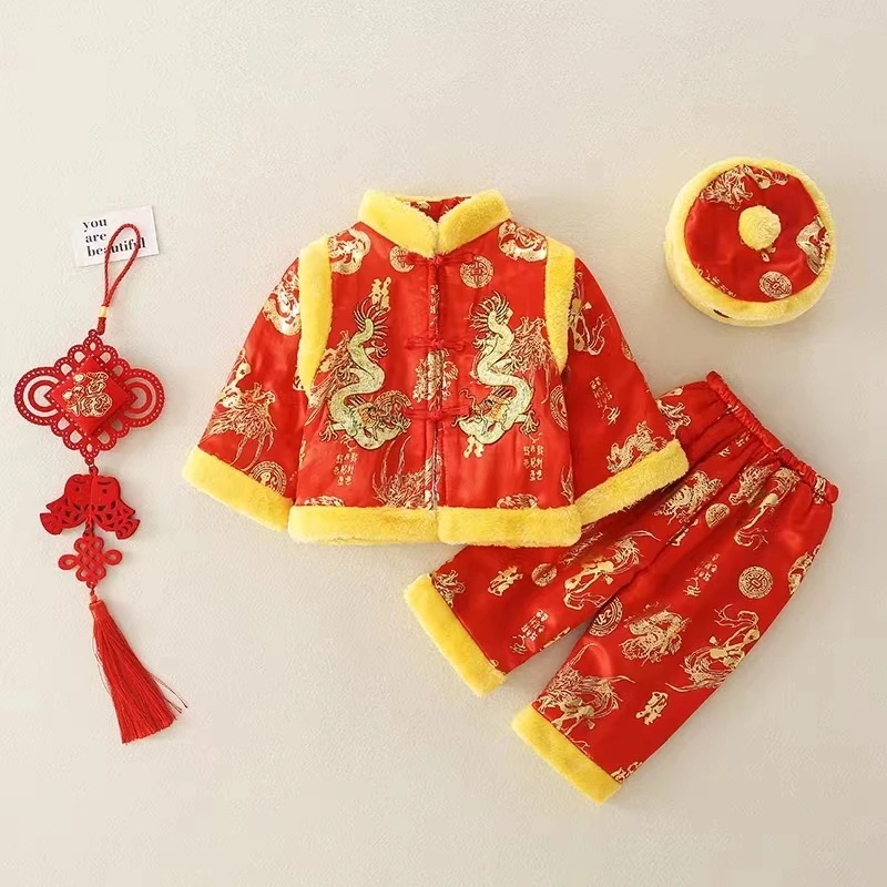 2023NEW Tang Chinese Traditional Costume For Newborn Baby Boys Embroidery Winter Red New Year Birthday Gift Christmas Longsleeve