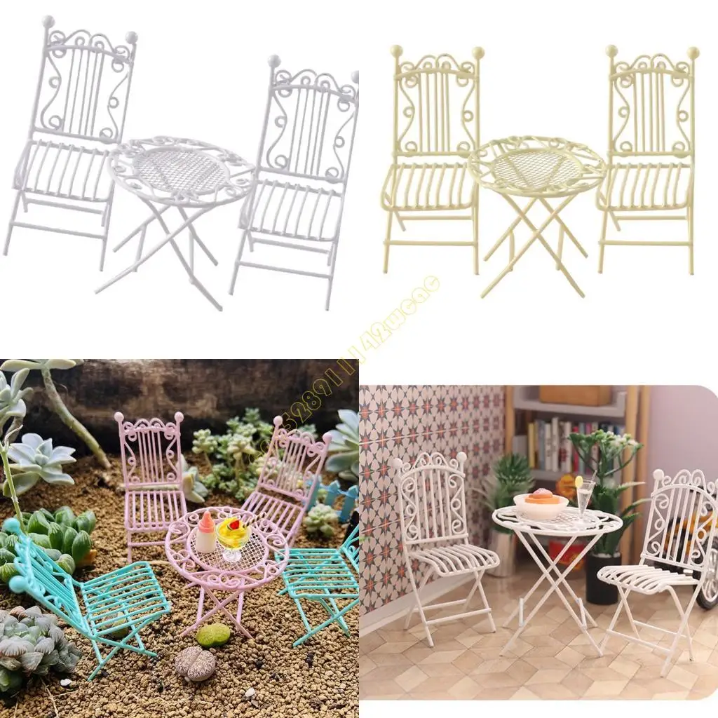 

Miniature Bistro Table With 2 Chair Iron Craft Ornament Furniture For Dollhouses Decoration And Collectible Display DXAD