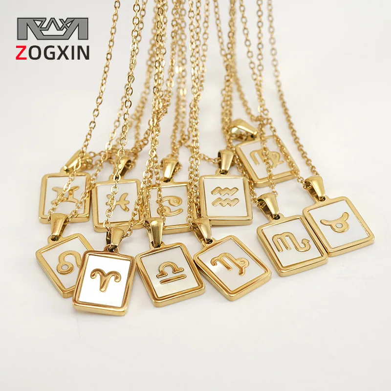 12 Zodiac Sign Necklaces for Women Aries Libra Gemini Pendant Necklace Gold Color Constellations Stainless Steel Jewelry collar