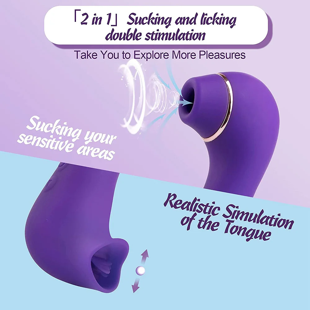 2 in 1 Clitoral Sucking Licking G-Spot Vibrator Double Nipple Tongue Stimulator Vaginal Breast Massager Oral Sex Toys for Women