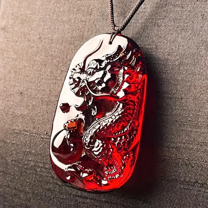 

Hot Selling Stylish Men's Dragon Amber Pendant Necklace - Bohemian Style, Bloodstone Crafted, Perfect for Good Luck & Wealth