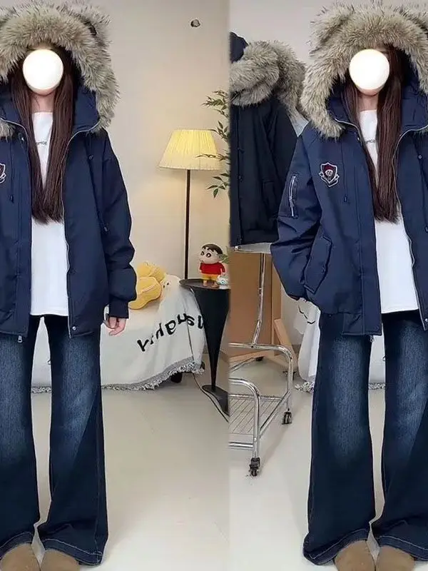 

Корейский хлопковый дэт с вышитым медведем Thiened Fce Collar ex, теплая верхняя одежда, модное осенне-зимнее пальто