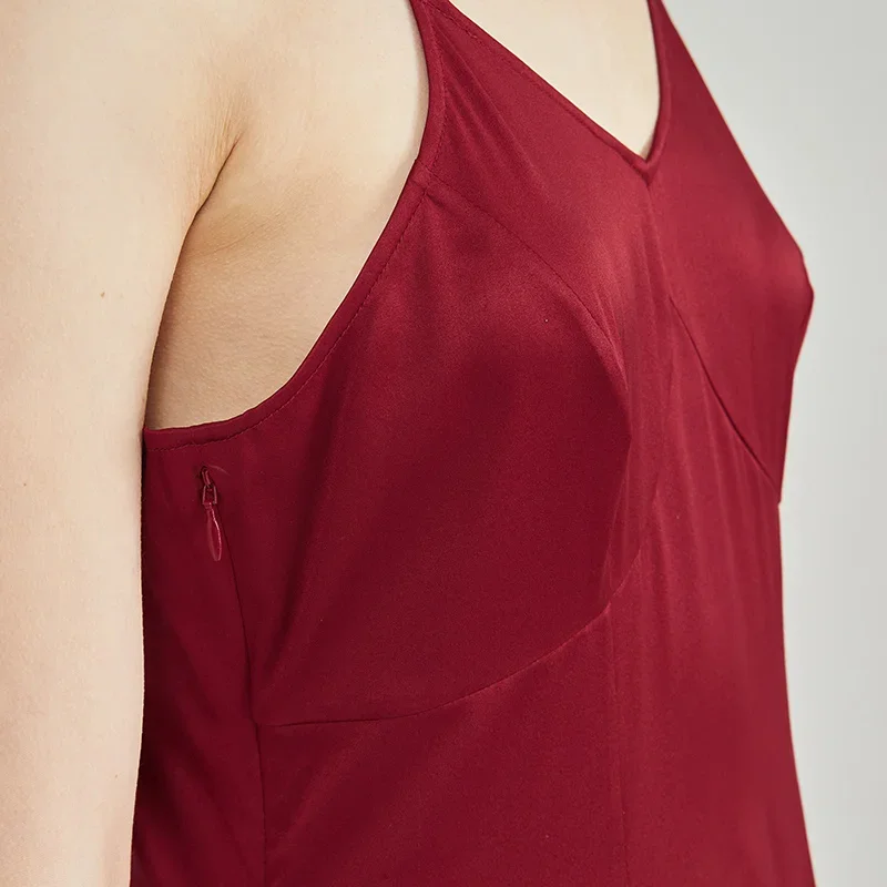 VA-伸縮性のあるサテンドレス,シルク,ワインレッド,オープンバック,見えないサイドプル,大きなシルクスイング,滑らかで通気性,ファッショナブルなストラップ,ne028