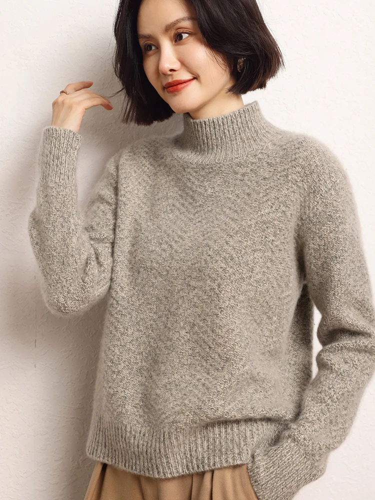 Women's 100% Cashmere Pullover Sweater For Winter Thick Soft Warm Half High Collar Cashmere Knitwear Female Casual Loose Jumpers